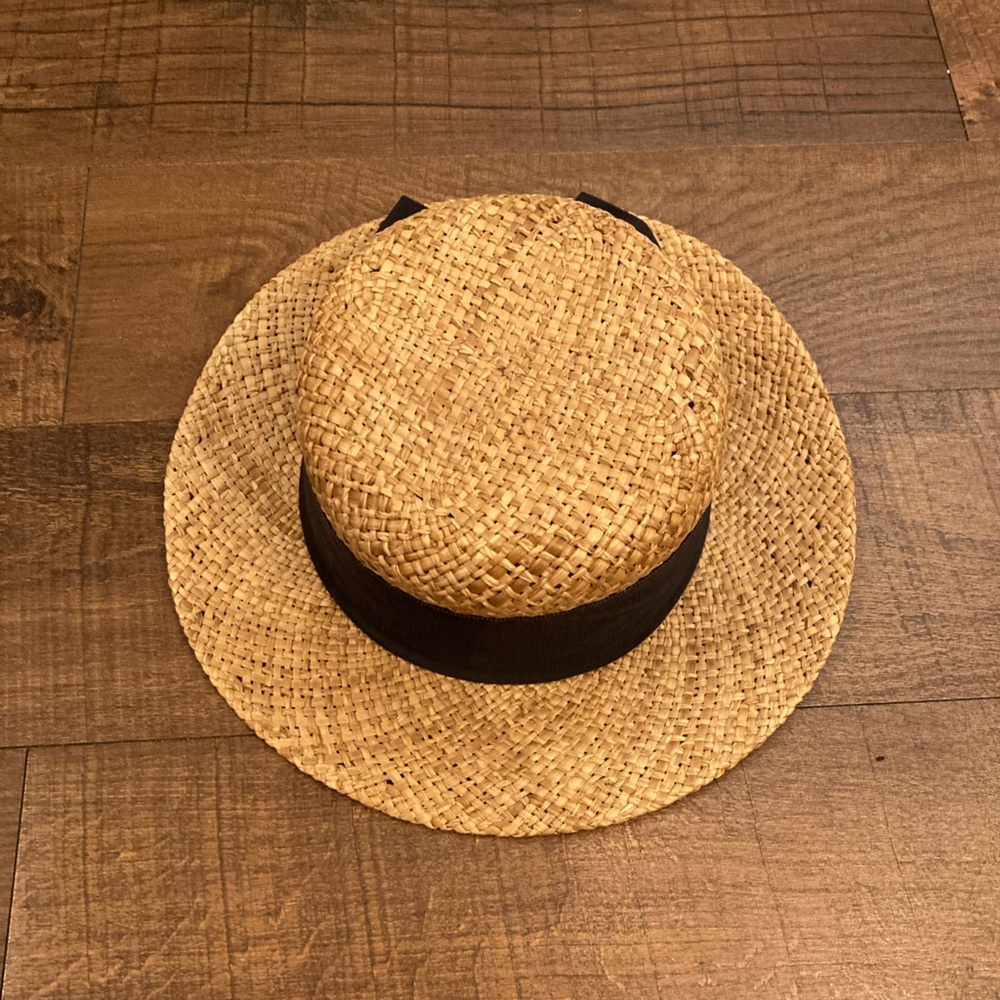 Talbots Boater Sun Hat w/ Black Bow OSFM
